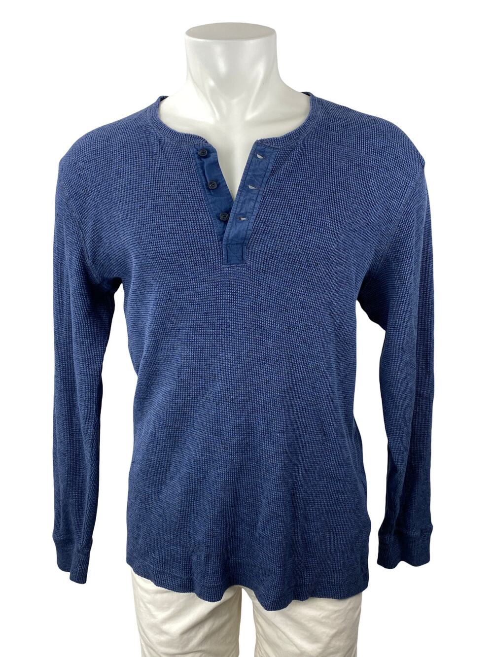 Nordstrom Men's Blue Thermal Waffle Knit Henley Neck Long Sleeve Shirt Top Sz L